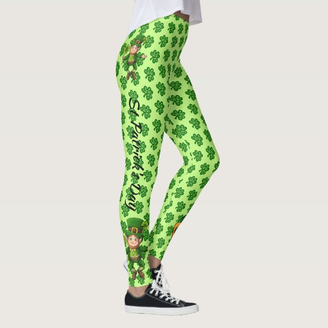 St. Patrick's Day Lucky Shamrocks Green Leggings (Right)