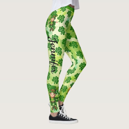 St Patricks Day Lucky Shamrocks Leprechaun Leggings