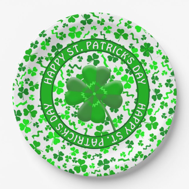 St Patrick's Day Lucky Shamrocks Personalized Paper Plates (Front)