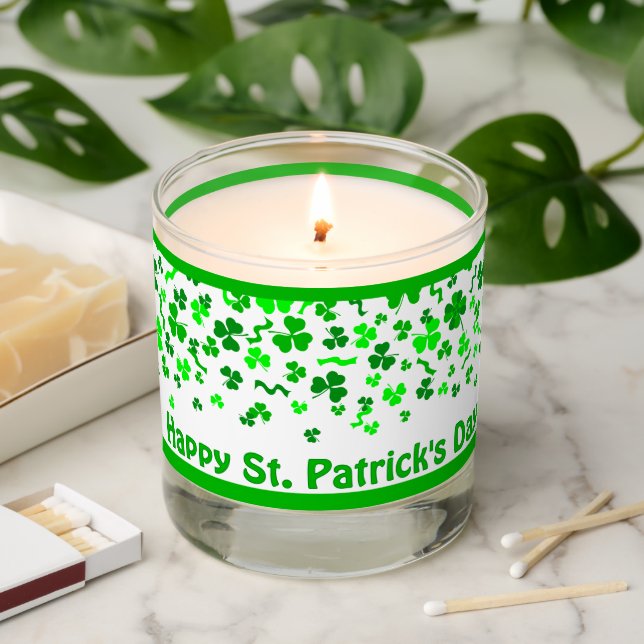 St Patrick's Day Lucky Shamrocks Personalized Scented Candle (Lit)