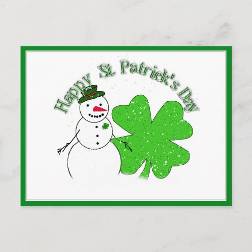 St Patricks Day Lucky Snowman Postcard