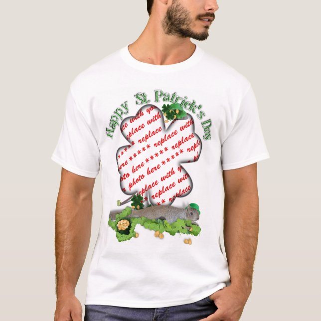 St Patrick's Day Lucky Squirrel Clover Frame T-Shirt (Front)