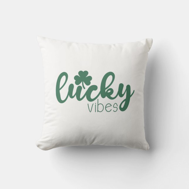 St. Patrick's Day Lucky Vibes with Green Clover Throw Pillow (Front)