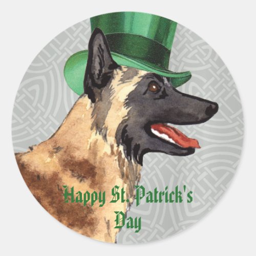 St Patricks Day Malinois Classic Round Sticker