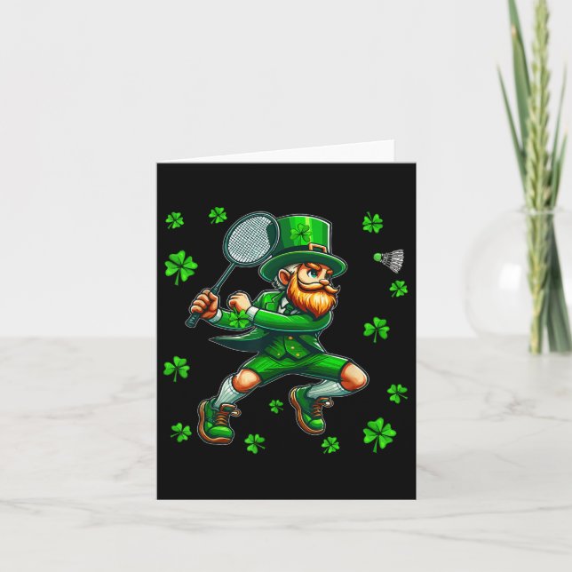 St. Patricks Day Man Playing Badminton Player Team Card (Front)