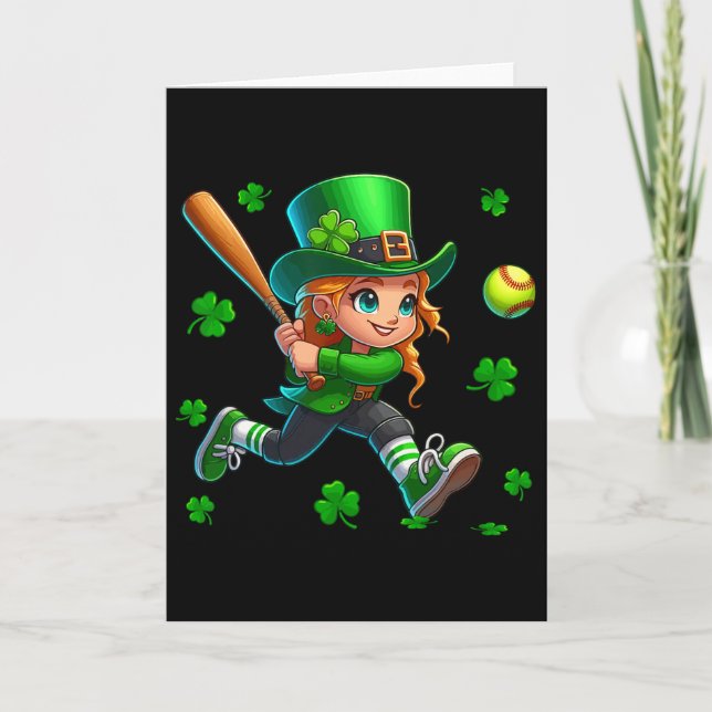 St. Patrick's Day Man Playing Softll Shamrocks Pla Card (Front)