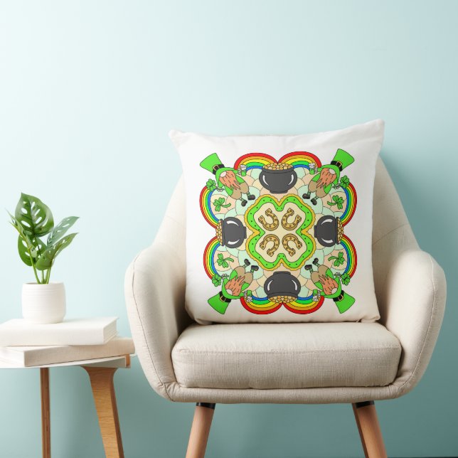 St Patrick's Day Mandala Throw Pillow (Chair)
