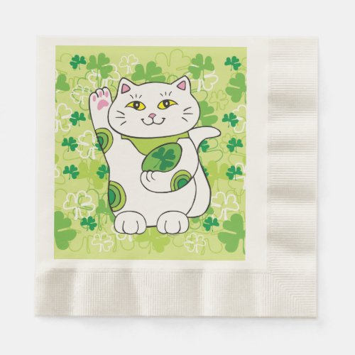 St Patricks Day Maneki Neko Lucky Cat Napkins