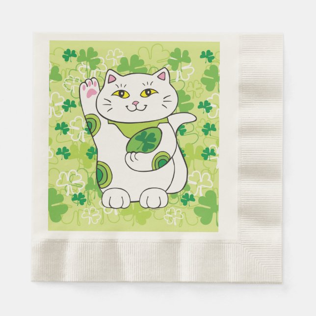 St. Patrick's Day Maneki Neko (Lucky Cat) Napkins (Front)