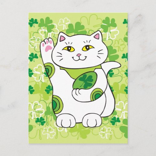 St Patricks Day Maneki Neko Lucky Cat Postcard