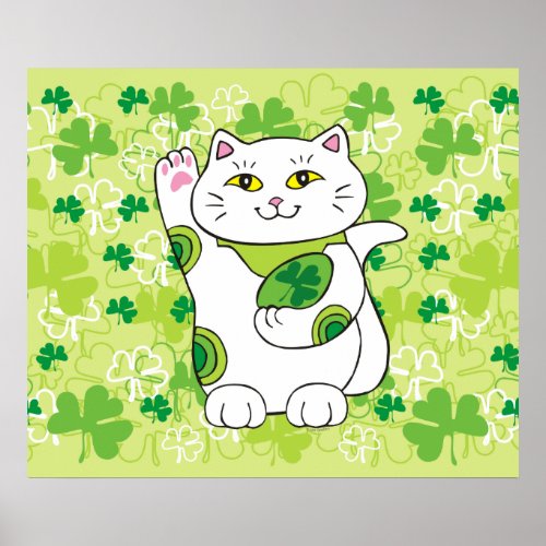 St Patricks Day Maneki Neko Lucky Cat Poster