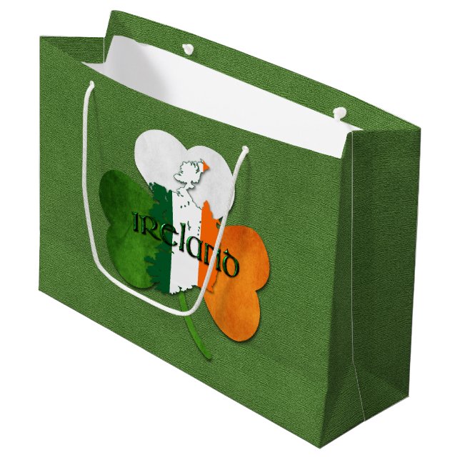 St. Patrick's Day Map of Ireland/Clover Large Gift Bag (Front Angled)