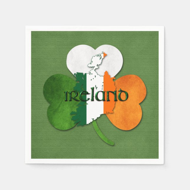 St. Patrick's Day Map of Ireland/Clover Paper Napkins (Front)