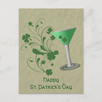 St Patrick's Day Martini Post Card by ChiaPetRescue at Zazzle