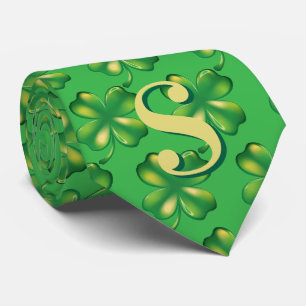 St. Patrick's Day Men's Monogram Green Shamrock Neck Tie