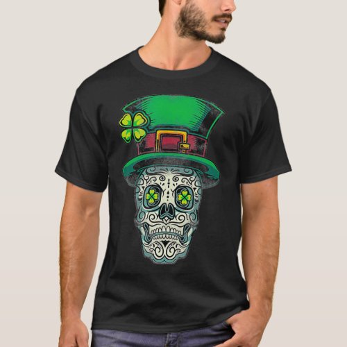 St Patricks Day Mexican Skull Leprechaun Cinco T_Shirt