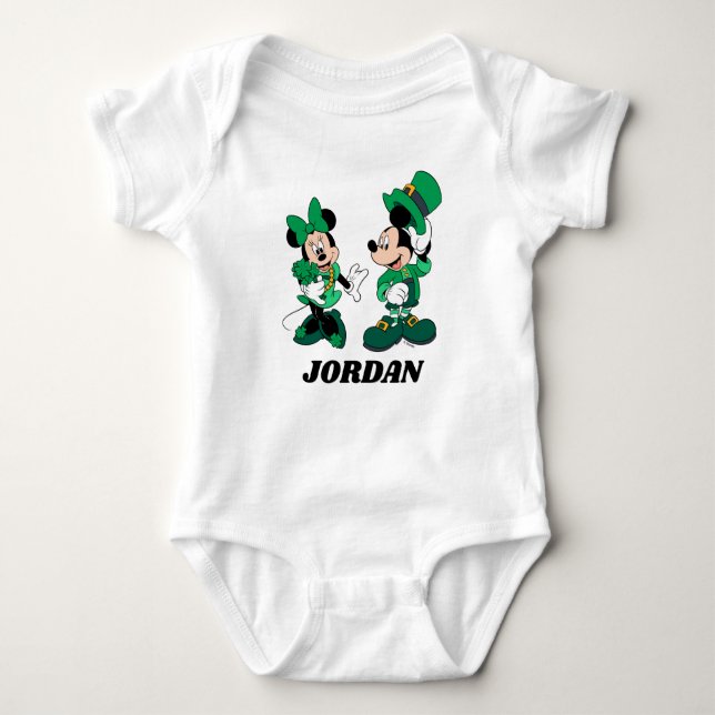 St. Patrick's Day Mickey and Minnie Baby Bodysuit (Front)