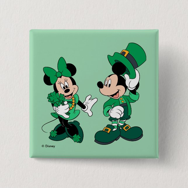 St. Patrick's Day Mickey and Minnie Button (Front)