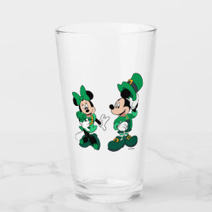 St. Patrick's Day Mickey and Minnie Glass