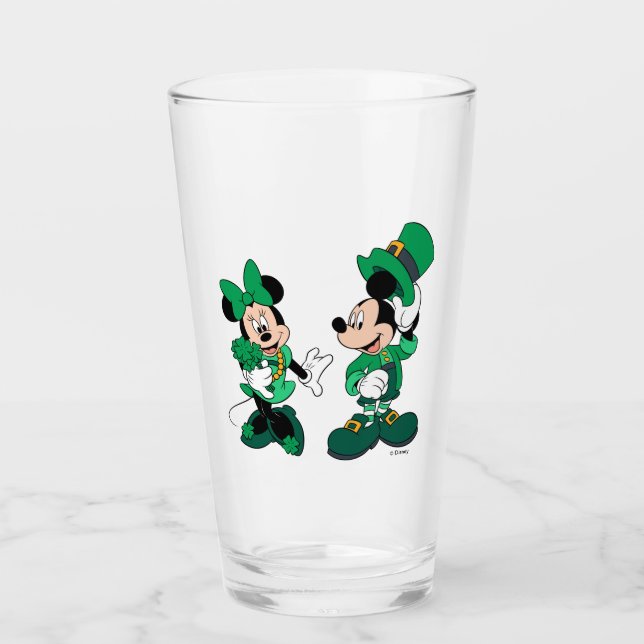 St. Patrick's Day Mickey and Minnie Glass (Front)