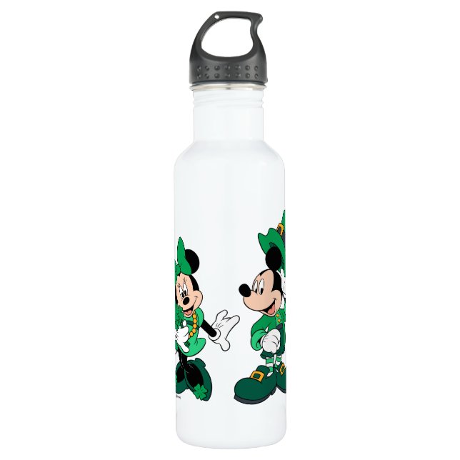 St. Patrick's Day Mickey and Minnie Stainless Steel Water Bottle (Front)