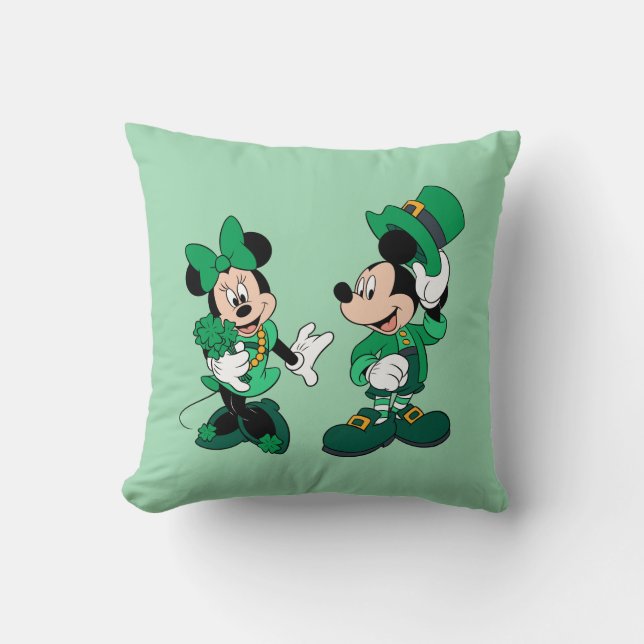 St. Patrick's Day Mickey and Minnie Throw Pillow (Front)