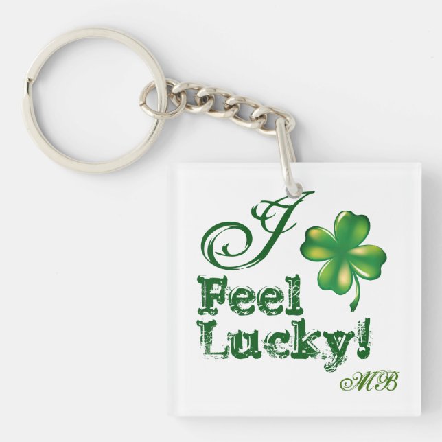 St. Patrick's Day Monogram I Feel Lucky, Shamrock Keychain (Front)