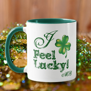 St. Patrick's Day Monogram I Feel Lucky, Shamrock Mug