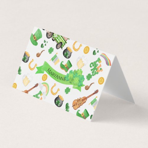 St Patricks day Monogram Lucky Tented Place Card