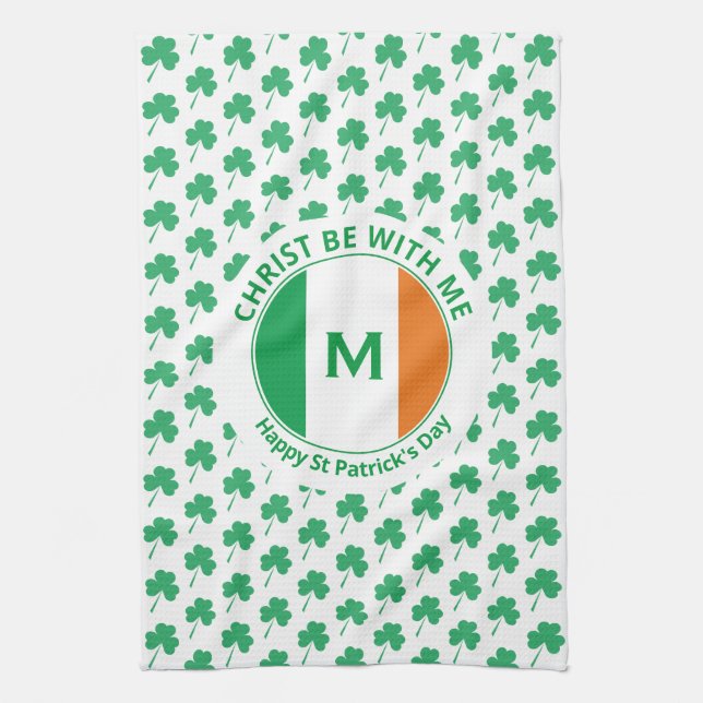 St Patricks Day Monogram Name Shamrock Kitchen Towel (Vertical)