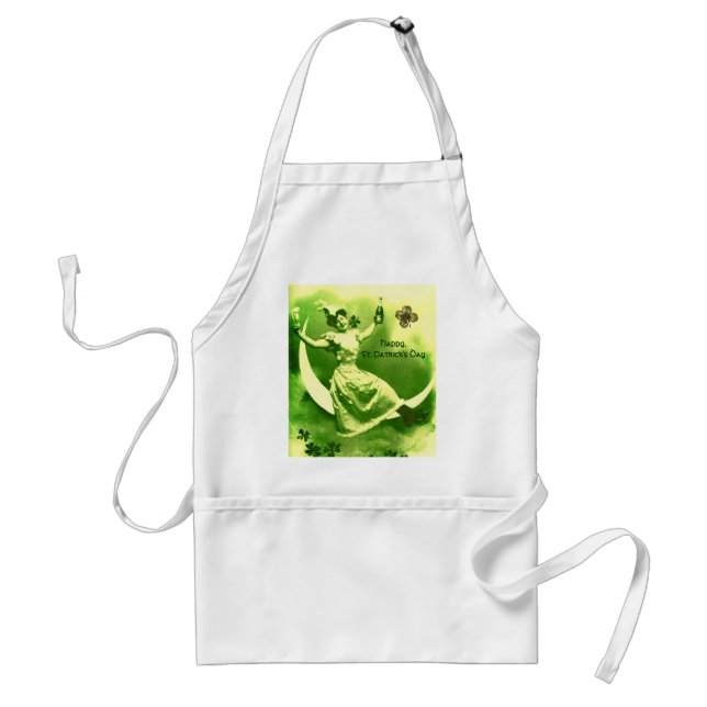ST PATRICK'S DAY MOON LADY,IRISH BEER ,SHAMROCKS ADULT APRON (Front)