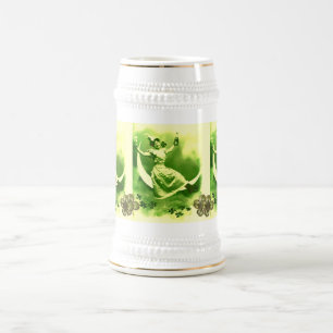 ST PATRICK'S DAY MOON LADY WITH SHAMROCKS BEER STE STEIN