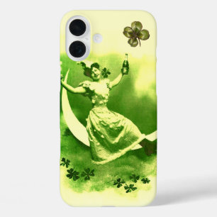 ST PATRICK'S DAY MOON LADY WITH SHAMROCKS iPhone 16 PLUS CASE
