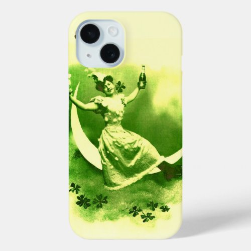 ST PATRICKS  DAY MOON LADY WITH SHAMROCKS iPhone 15 CASE