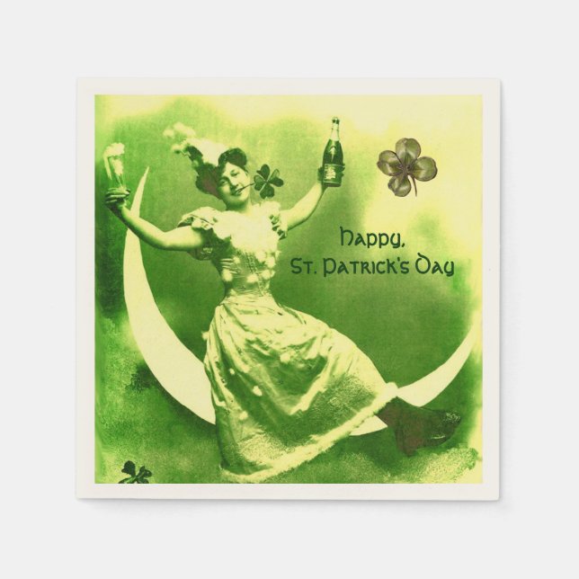 ST PATRICK'S DAY MOON LADY WITH SHAMROCKS MONOGRAM NAPKINS (Front)