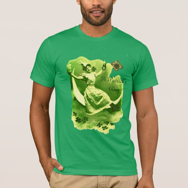 ST PATRICK'S DAY MOON LADY WITH SHAMROCKS MONOGRAM T-Shirt (Front)