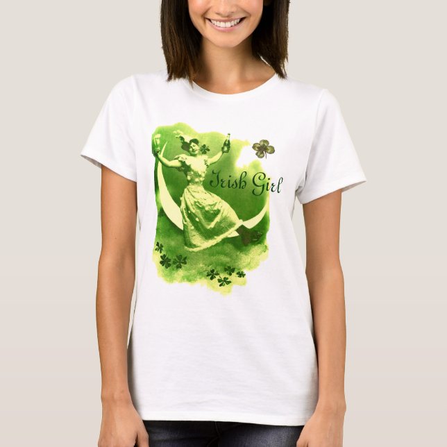 ST PATRICK'S DAY MOON LADY WITH SHAMROCKS MONOGRAM T-Shirt (Front)