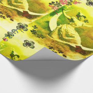ST PATRICK'S DAY MOON LADY WITH SHAMROCKS WRAPPING PAPER