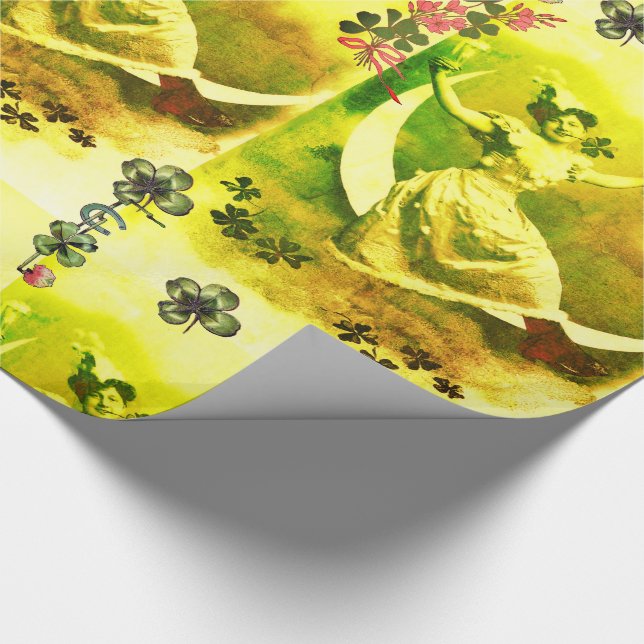 ST PATRICK'S DAY MOON LADY WITH SHAMROCKS WRAPPING PAPER (Corner)