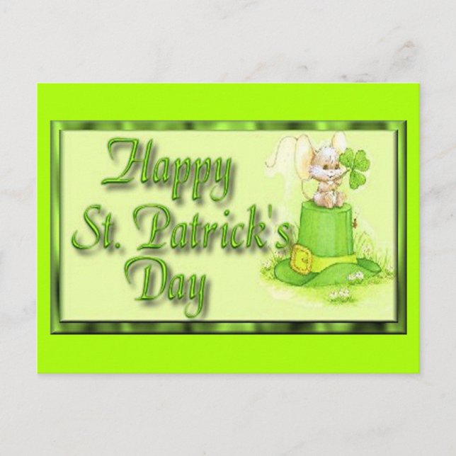 St Patricks Day Mouse Hat Clover Postcard (Front)