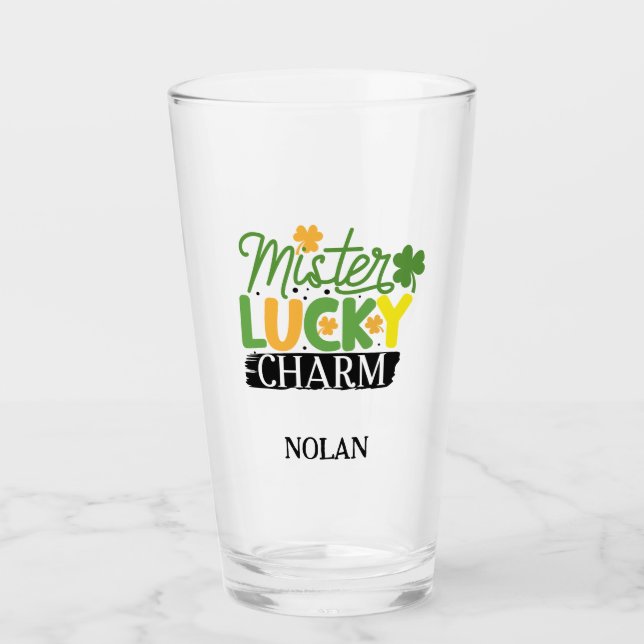St. Patrick's Day Mr. Lucky Charm Green Irish Beer Glass (Front)