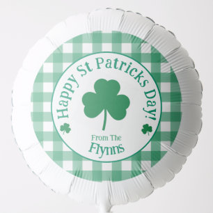 St Patricks Day NAME Irish Clover Green Check Balloon