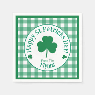St Patricks Day NAME Irish Clover Green Check Napkins