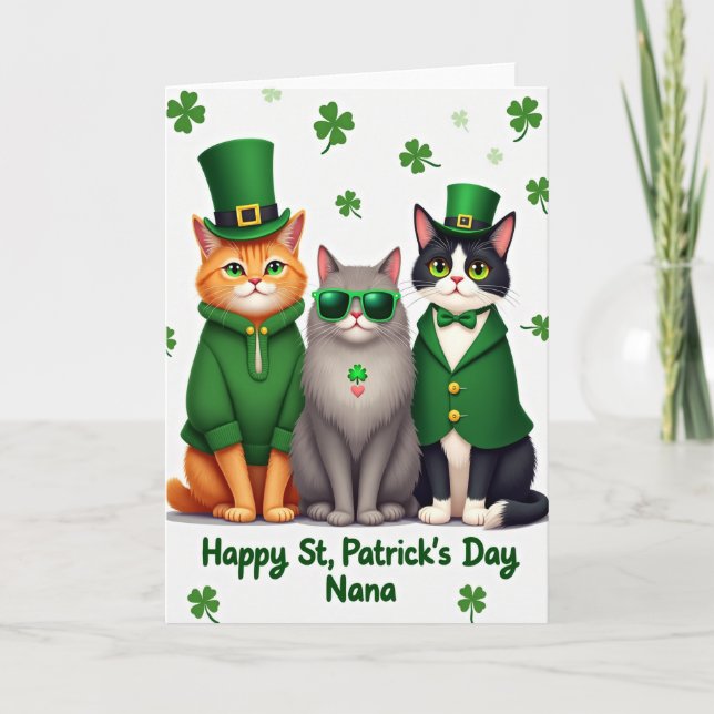 St Patricks Day Nana Cat Card (Front)