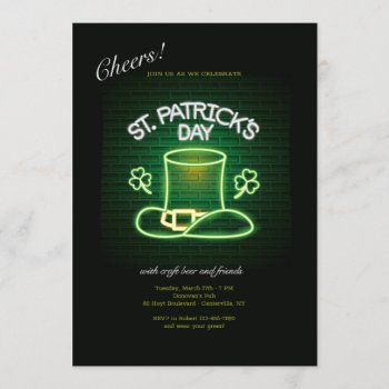St. Patrick's Day Neon Invitation by heartfeltclub at Zazzle