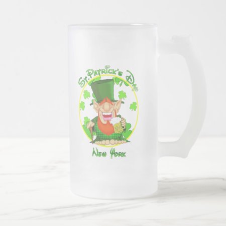 St Patrick's Day  New York Frosted Glass Beer Mug