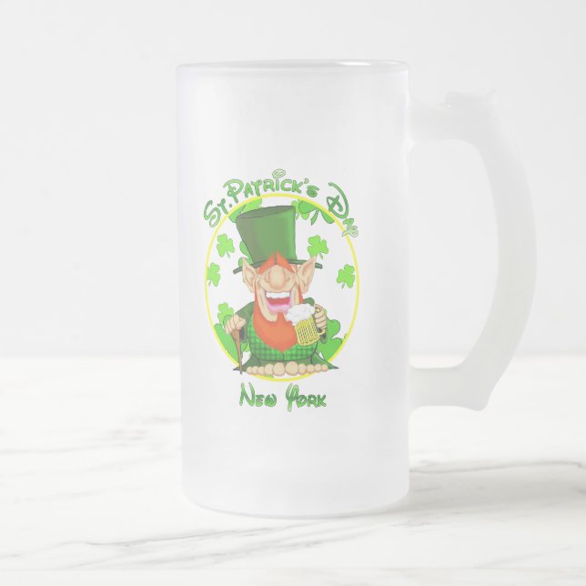 St Patrick's Day  New York Frosted Glass Beer Mug (Right)