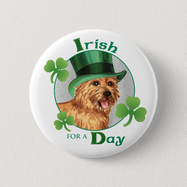 St. Patrick's Day Norwich Terrier Button (Front)