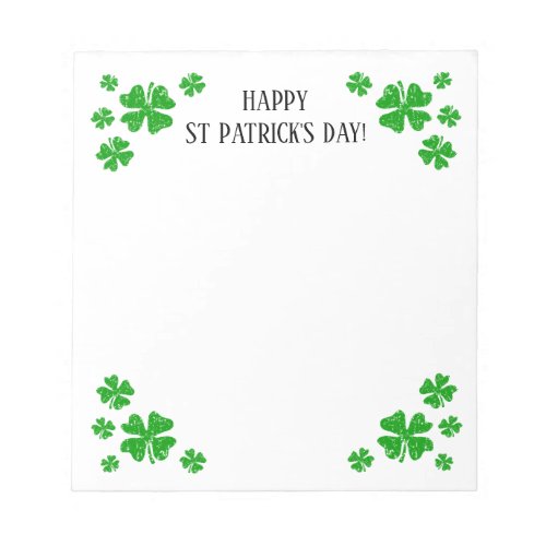 St Patricks Day notepad with green lucky clovers