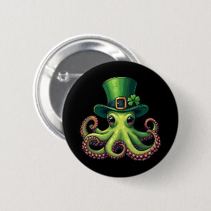 St Patricks Day Octopus Cute Saint Pattys Button